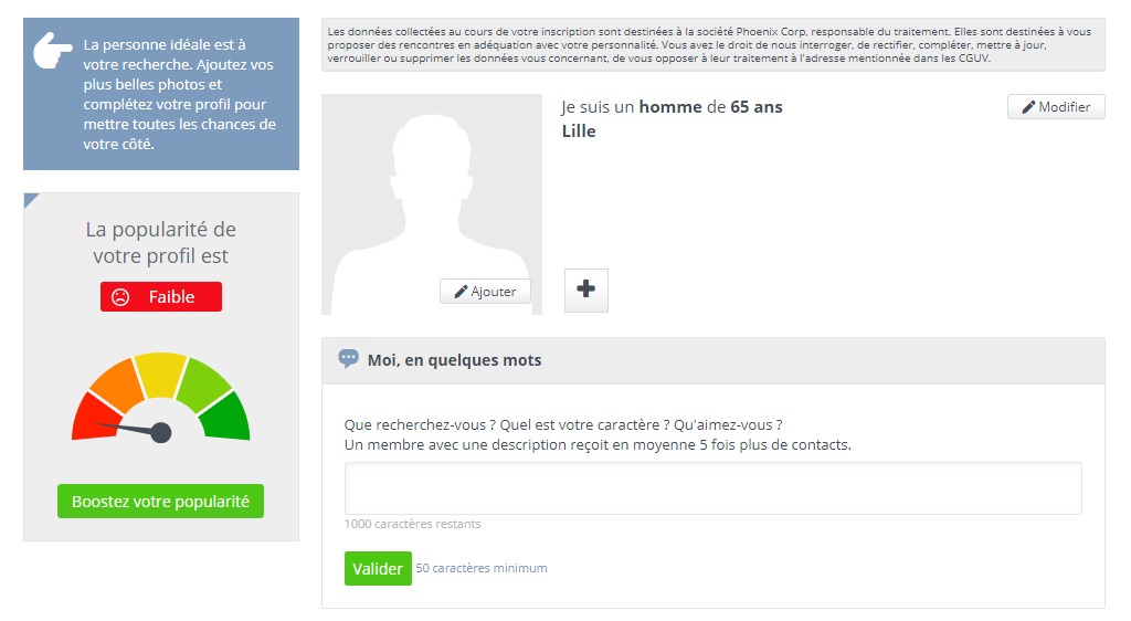 popularité d'un profil pour la rencontre d'une senior sur Lille